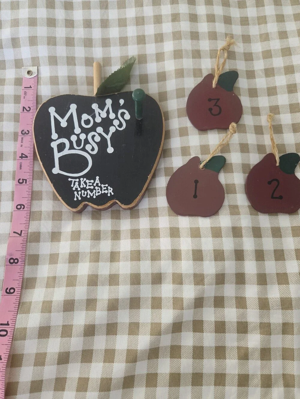 Mom's Busy Black & Red Apple Wall Sign with Number Tags